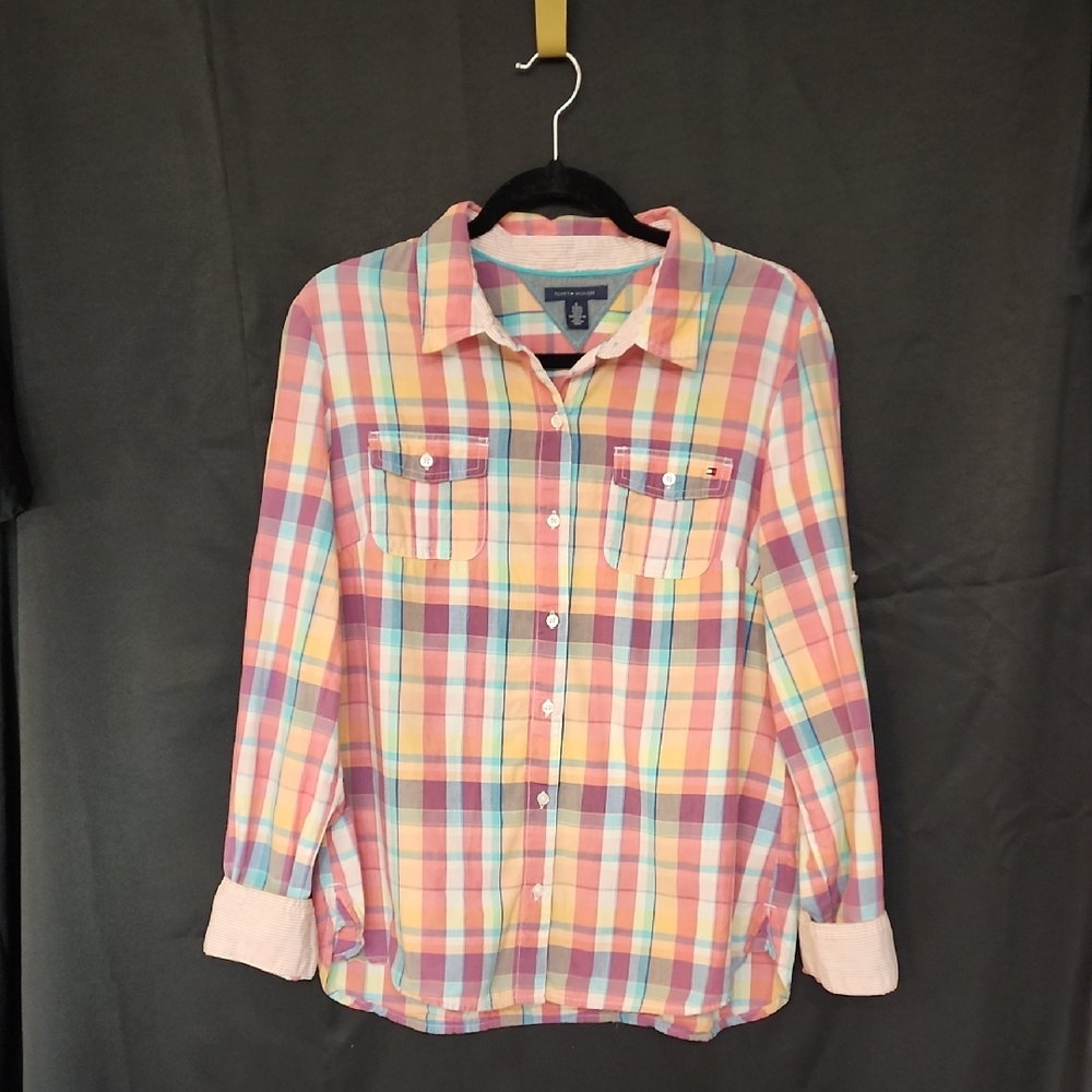 Tommy Hilfiger Pink Peach Aqua Button Down Shirt
